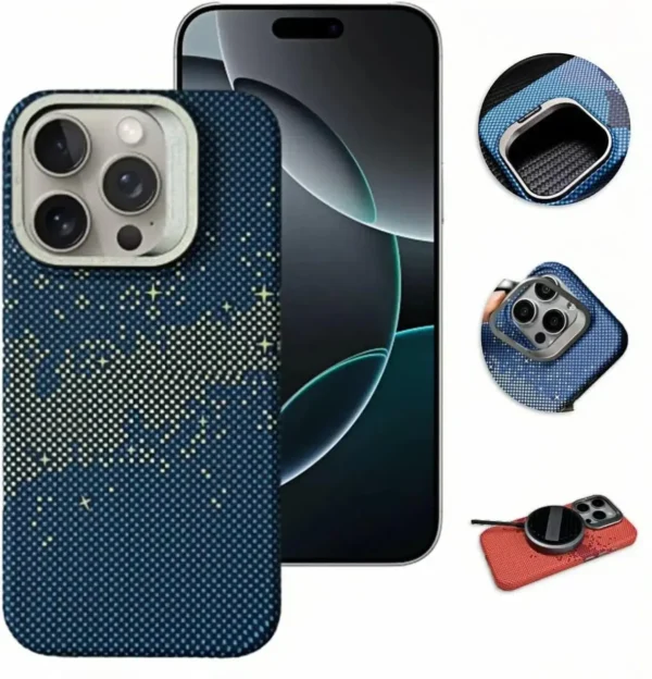 for iPhone 16 15 13 14 ProMax carbon fiber phone case, alloy lens holder, MagSafe Kevlar texture ultra-thin protective case